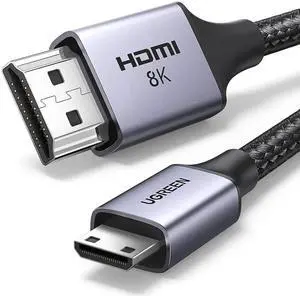 UGREEN 8K Mini HDMI to HDMI Cable 6.6FT Aluminum Braided 8K@60Hz 4K@240Hz Bidirectional HDR eARC Compatible with Raspberry Pi Zero Camera Camcorder Graphics Card Tablet Projector