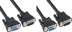 DTech 10ft DB9 RS232 Serial Cable Male to Female Extension Simple Null Modem Cord Cross TX RX Line 2 Pin Crossed for Computer Data Communication (10 Feet, Black) (Pack of 2)
