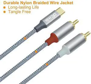 DCHAV 4ft RCA to USB C Audio Cable Type C to 2 RCA Adapter Cord Male 2RCA Y Splitter Nylon Braided Wire Red White Interface for Speaker DVD Player Car Stereo Home Theater Laptop Computer Amplifier