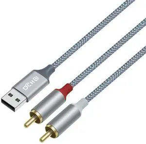 DCHAV 4ft USB to RCA Audio Cable Type A to 2 RCA Adapter Cord Male 2RCA Y Splitter Nylon Braided Wire Red White Interface for Laptop Computer Speaker DVD Player Car Stereo Home Theater Amplifier