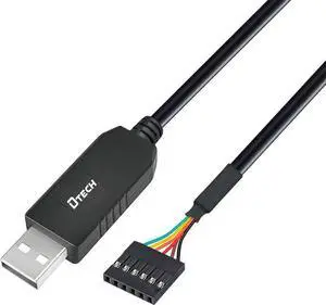 DTECH 6ft USB to TTL Serial Cable 3.3V 6 Pin UART Adapter Debug Cord Compatible with Windows 11 10 8 7 Linux MAC OS Genuine FT232RL Chip 6Pin 3v3 Level Signal 2.54mm Dupont Female Header