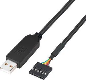 DTech USB to TTL Serial 5V Adapter Cable with FTDI FT232RL Chip 6 Pin 0.1 inch Pitch Female Socket Header UART IC Windows 11 10 8 7 Linux MAC OS (6ft, Black)