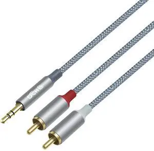 DCHAV 3.5mm to RCA Audio Cable 4ft 2 Male RCA Aux Cord Adapter Headphone Jack Y Splitter for Speaker Stereo Car Subwoofer TV MP3 Laptop Amplifier with Nylon Braided Wire Gold Plated Plug Red White