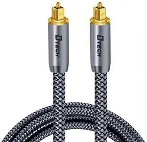 DTECH Toslink Digital Optical Audio Cable 5ft for Soundbar TV Receiver Home Theater SPDIF 5.1 7.1 Surround Sound System Stereo Speaker DVD CD Xbox/PS4, Copper Shell, Braided Jacket, 5 Feet, Grey