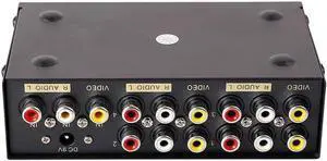 DTECH Powered 4 Way 3 RCA Splitter Box 1 in 4 Out Composite Video Audio Distribution Duplicator with Power Adapter