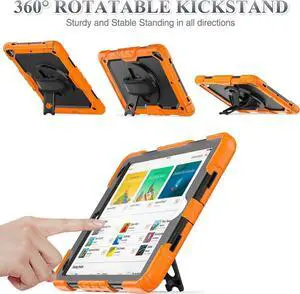 Case for iPad Air 3 2019 / Pro 10.5'' with Screen Protector Pen Holder [360 Rotate Hand Strap/Stand], Drop-Proof Case (Black+Orange)