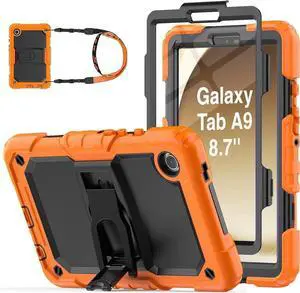 Case for SAM-SUNG Galaxy Tab A9 5G Tablet 8.7'' 2023 with Screen Protector Shoulder Strap & Stand, Drop-Proof Case for Galaxy Tab A9 8.7'' SM-X110/X115/X117,Orange