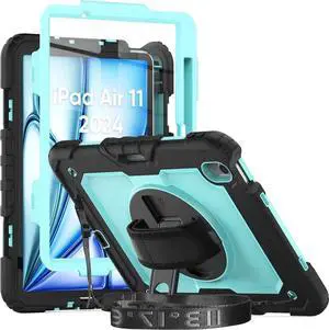 Case Compatible with iPad Air 11 2025/2024 with Screen Protector Pen Holder | Case for iPad Air 7th/6th Gen 11 inch | Heavy Duty Rugged Protective Cover W/Hand Strap Shoulder Strap