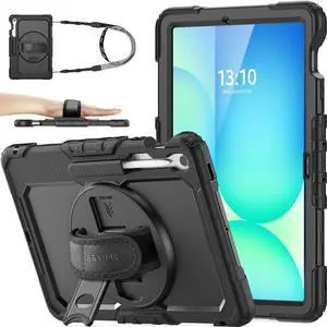 Case for SAM-SUNG Galaxy Tab S10 FE+ Plus 5G Tablet Case 13.1'' Protective with Screen Protector, Pencil Holder, 360 Rotating Stand, Hand Strap, Shoulder Strap, Black1