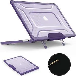 Case for MacBook Air 13.6 inch (2025-2022)[A3240 M4/ A3113 M3/ A2681 M2], Shock-Absorbing Protection with Folding Stand &Mouse Pad/Bag Case for MacBook Air 13.6'' (Purple)