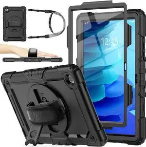 Case for SAM-SUNG Galaxy Tab A7 10.4 2022/2020 (T503/T509/T500/T505/T507) with Screen Protector, 360 Rotating Stand & Hand Strap, Drop-Proof Case, Black