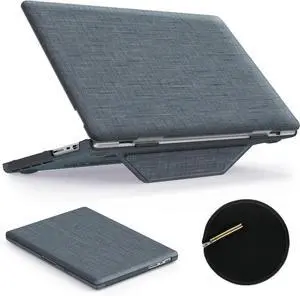 Case for MacBook Pro 16 inch 2024-2021 A3403 A3186 A2991 A2780 A2485 M4-M1, Shock-Absorbing Protection Case with Magnetically-Folio Stand &Mouse Pad/Bag (Fabric-Like Color Grayblue)