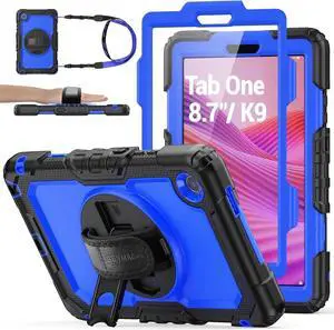 Tablet Case for Len-ovo Tab One (TB305FU) 8.7 inch Drop-Proof Protection Cover with 360 Rotate Stand & Strap [Pen Holder] & Screen Protector/K9 2025, Blue+Black