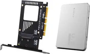 PCIe X4 x16 to U.2 NVMe Adapter Card 32Gbps/64Gbps High Speed Expansion Support U.2 SSD Compatible with PCIe X4 X8 X16 Slots (PCIE 4.0 X16 Card+Enclosure)