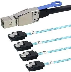 Mini SAS HD SFF-8644 with IC to 4 x SATA 7-Pin Cable \u2013 6Gbps High-Speed Server Hard Drive Interconnect, 28AWG Copper Wire (0.5m)