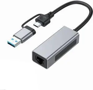 2.5G USB3.1 Ethernet Adapter, 2-in-1 USB-A/USB-C to 2.5Gbps Ethernet Adapter RJ45 Network Converter for PC Laptop Windows Mac OS Linux