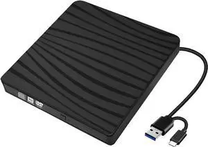 External CD/DVD Drive for Laptop, USB A/C 3.0 CD DVD Player Portable +/-RW Burner CD ROM Reader Writer Disk Duplicator Compatible with Laptop Desktop PC Windows Apple Mac Pro MacBook Linux