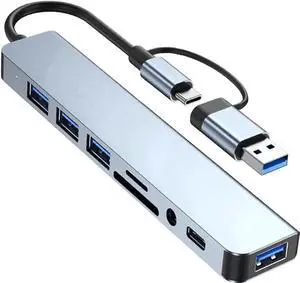 USB Hub,USB C hub,USB hub with USB C Multiport Adapter, USB Splitter with 1xUSB 3.0,2xUSB2.0,TF/SD Card Reader,USB c hub for MacBook Pro/PC/Laptop/Tablet Devices (Grey 8in1)