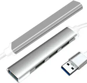 4 Port Powered USB 3.0 Hub Splitter, Ultra Slim USB Data Hub for MacBook Air, Laptop, iMac,PC, USB Flash Drives, Hard Drive -Gray