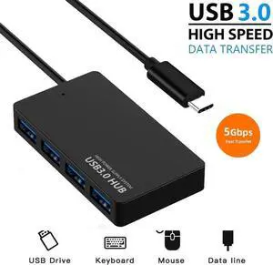 Type-C Hub Multi-Port USB-C HUB, 4 USB 3.0 Ports Compatible for PC, Laptops, Tablets, MacBook, Mac Mini, iMac Pro, Mobile HDD etc, Black