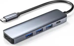 USB C Hub 3.0 with HDMI 4k, 5 in 1 USB C Hub Splitter Multiport Network Adapter with 1 x HDMI 4k Port, 1 x USB 3.0, 2 x USB 2.0 and 1 x USB C, for MacBook Pro Air/foriphone 15/ for pad pro/HDTV