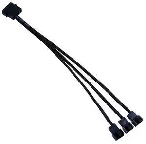 4 Pin PWM Fan Cable 1 To 3 Ways 26.5cm Length Extension Cable Connector Black Sleeved 1pcs Splitter