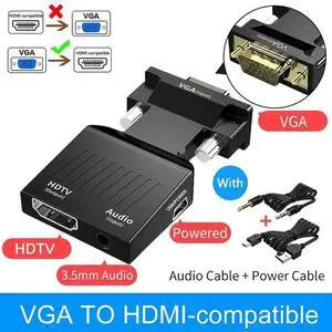 1080P HD VGA To HDMI-compatible Adapter With 3.5mm Audio Video Power Cable To HDTV Projector Converter For Monitor PC Laptop