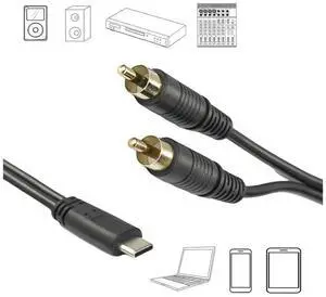 1pc USB Type-C Male to Dual 2 RCA Male Stereo Audio Converter Y Splitter Cable for Power Amplifier Car Home Theater Speaker