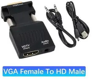 1080P HD VGA To HDMI-compatible Adapter With 3.5mm Audio Cable To HDTV Projector Video Audio Converter For PC Laptop Monitor