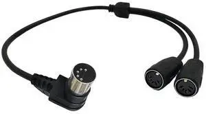 1pc 5 Pin DIN Y Splitter MIDI Cable Adapter Right Angle Male to Dual 2 Female for Keyboard Electric Piano Synthesizer Guitar