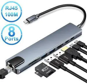 Usb 8 In 1 Type C 3.1 Splitter To 4k HDTV Hub Adapter With Sd Tf Rj45 Card Reader Pd Fast Charge For Macbook Notebook Computer