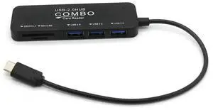 USB Combo USB 2.0 Hub High Speed Portable 3 Ports USB Divider Card Reader Type C All In One for SD TF for Laptop PC Computer USB