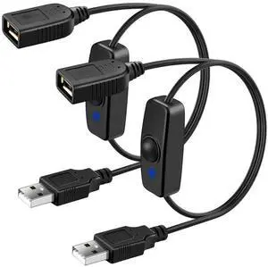 FOR 2-Pack USB On/Off Switch Cable Supply Data Power, USB Switch Cable Male to Female Cable for PC, TV, Car, USB Fan, LED Strips