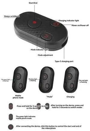 Camera Remote Control Bluetooth 65Ft Range Shutter Function For 12-16 Pro Max, For Gopro 8-12, Android