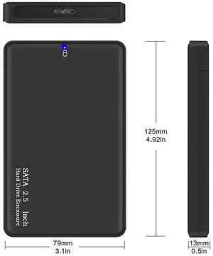 Aomoproing External HDD Enclosure Black Case for SSD/2TB Hard Disk, 2.5inch, USB 3.0 SATA, 5 Gbps, Support UASP, Tool Free