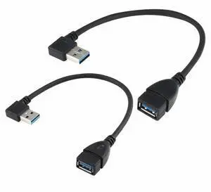 FOR USB 3.0 Extension Cable - A Left & Right Angle - Male To Female - Pack of 2 (Black-Left Right Angle)