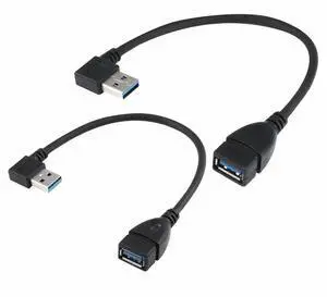 FOR USB 3.0 Extension Cable - A Left & Right Angle - Male To Female - Pack of 2 (Black-Left Right Angle)