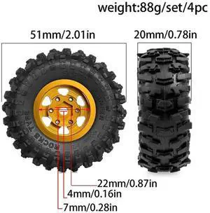 Aomoproing Metal Beadlock Wheel Tire Set 4Pcs 63Mm 1.0" For 1/18 TRX4M SCX24 RC Crawler Car Upgrade Parts