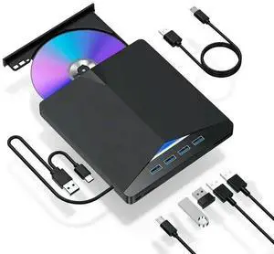 Aomoproing 7 Port External DVD Drive USB Type C Portable DVD Player Burners Reader