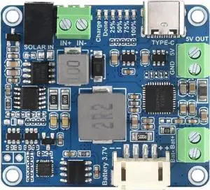 Solar Power Manager Module (D), Solar Charge Controller USB, Supports 6V~24V Solar Panel and Type-C Power Adapter, 5V/3A Regulated Output, with Battery Holder (Batteries are Not Included)