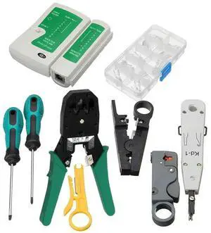 FOR 11Pcs RJ45 Network Tools Cable Wire Tester Crimping Cutter Punch Down RJ11 RJ12 RJ45 Computer LAN Crimper Tool Kit