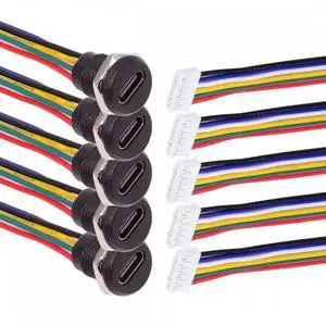 Aomoproing 5pcs/set DIY OEM Type C Female Socket to 6Pin Header Cable Pitch=2.0mm Panel Mount DC 5V/20V PD Power Aomoproing 5pcs/set DIY OEM Type C Female Socket to 6Pin Header Cable Pitch=2.0mm Panel Mount DC 5V/20V PD Power