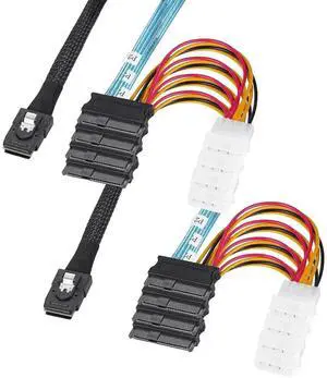 Aomoproing Mini-SAS to SAS-Cable, SFF-8087 to (4) SFF-8482 Connectors with SATA Power Adapter and Extra 4 x (4) pin Power Cable, 1M/3.3FT, 2 Pack Aomoproing Mini-SAS to SAS-Cable, SFF-8087 to (4) SFF-8482 Connectors with SATA Power Adapter and Extra 4 x (4) pin Power Cable, 1M/3.3FT, 2 Pack