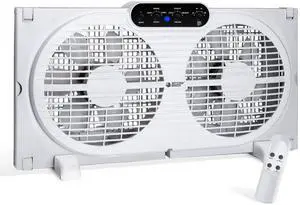 BEYOND BREEZE 9-Inch Twin Window Fan with Intruder Alarm and Reversible Airflow, 3-Speed Window Fan with Remote Control, Expandable Exhaust Fan for Home and Bedroom Use