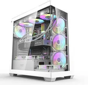 darkFlash DS900, ATX Mid-Tower Gaming PC Case, 4x PWM ARGB Fans Pre-Installed, Dual Tempered Glass, Mesh Front Panel, Type-C Port, Supports 360mm Liquid Cooling,White