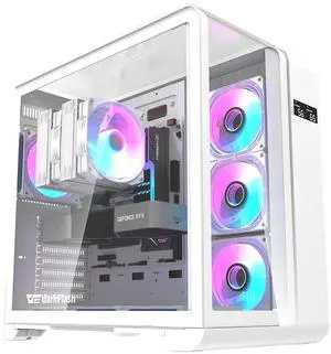 darkFlash L280, ATX Mid-Tower PC Case with Screen, 4x Pre-Installed PWM ARGB Fans, Three Side Curved Tempered Glass, USB 3.0 Port, Supports 360mm Radiator,White