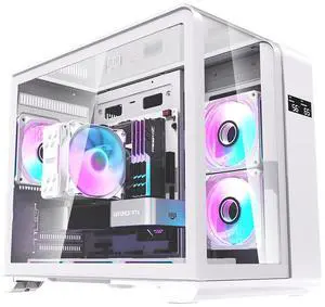 darkFlash L280M, Micro-ATX Gaming PC Case with Screen, 3x Pre-Installed PWM ARGB Fans, Curved Tempered Glass, USB 3.0 Port, Supports 240mm Radiator,White