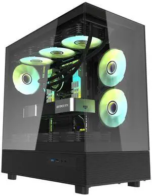 darkFlash DPX90, ATX Mid-Tower Gaming PC Case, 3x Pre-Installed Fans, 270° Panoramic Tempered Glass, USB 3.1 Gen 2 Type-C Port, Supports 360mm Radiator,Black