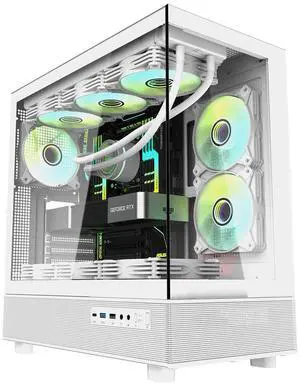 darkFlash DPX90, ATX Mid-Tower Gaming PC Case, 3x Pre-Installed Fans, 270° Panoramic Tempered Glass, USB 3.1 Gen 2 Type-C Port, Supports 360mm Radiator,White