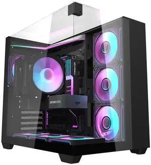 darkFlash TH285, ATX Mid-Tower Gaming PC Case, 4x Pre-Installed Fans, Triple-Sided Tempered Glass, USB 3.0 Port, Supports 360mm Radiator,Black